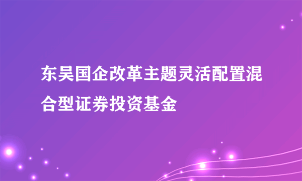 东吴国企改革主题灵活配置混合型证券投资基金