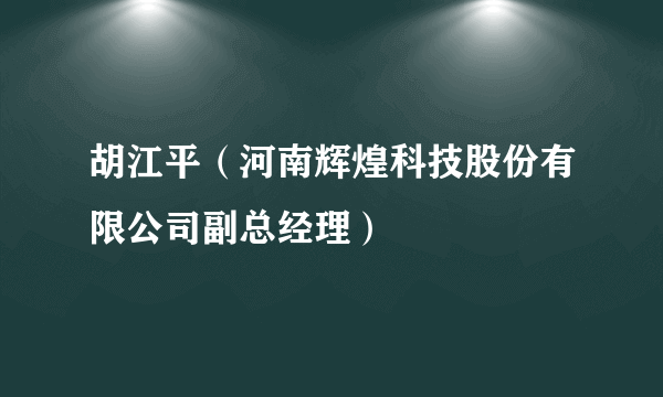 胡江平（河南辉煌科技股份有限公司副总经理）