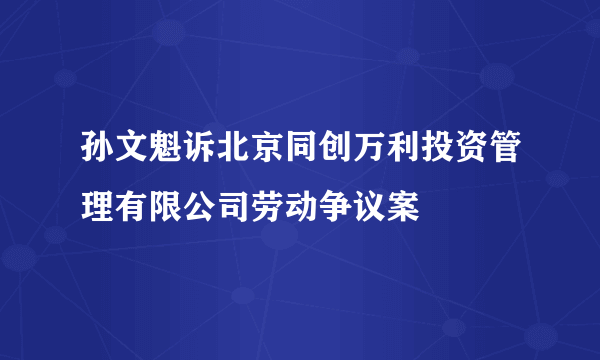 孙文魁诉北京同创万利投资管理有限公司劳动争议案