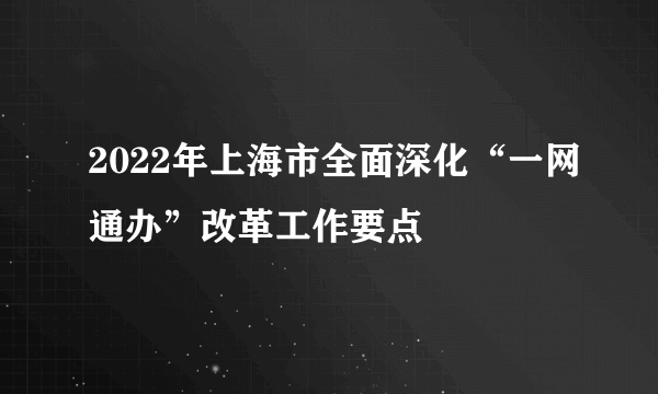 2022年上海市全面深化“一网通办”改革工作要点