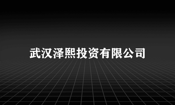 武汉泽熙投资有限公司