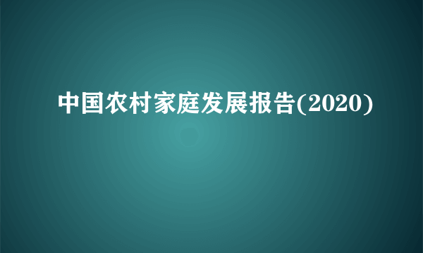 中国农村家庭发展报告(2020)