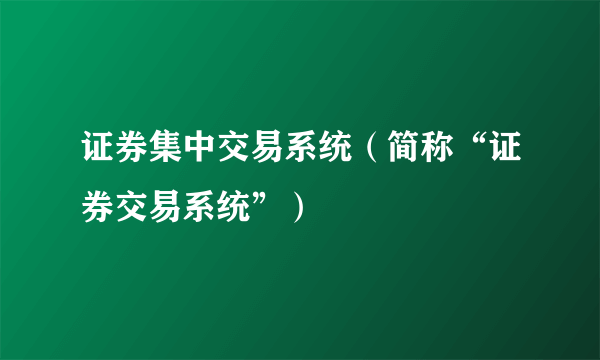 证券集中交易系统（简称“证券交易系统”）