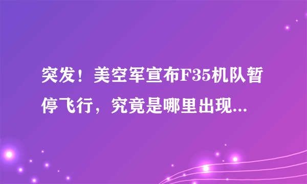 突发！美空军宣布F35机队暂停飞行，究竟是哪里出现了问题？