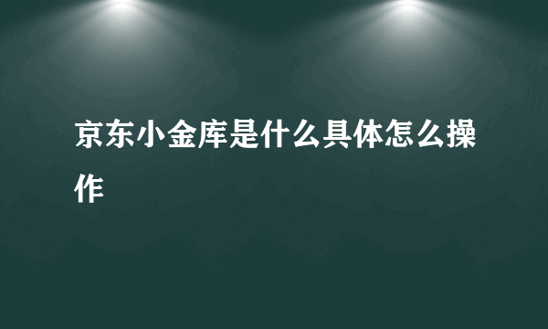 京东小金库是什么具体怎么操作