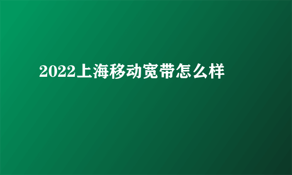 2022上海移动宽带怎么样