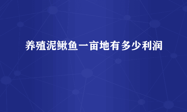 养殖泥鳅鱼一亩地有多少利润