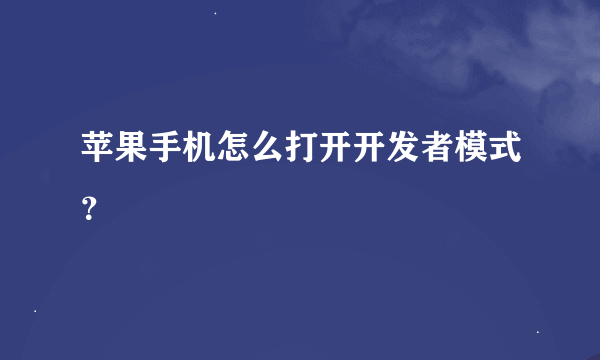 苹果手机怎么打开开发者模式？