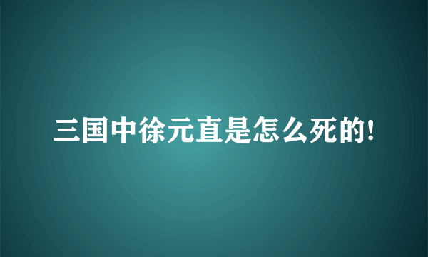 三国中徐元直是怎么死的!