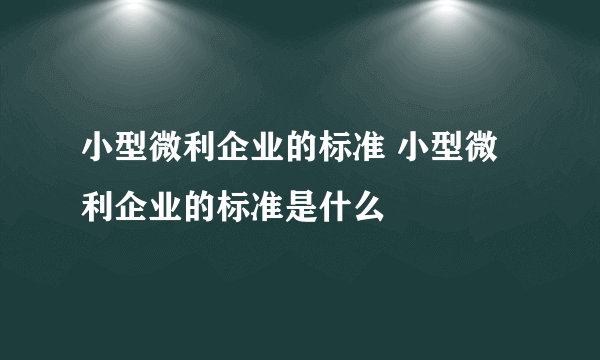 小型微利企业的标准 小型微利企业的标准是什么