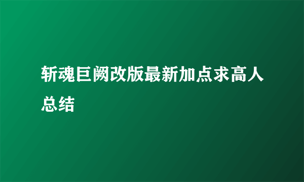 斩魂巨阙改版最新加点求高人总结