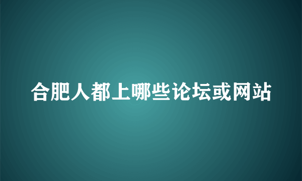 合肥人都上哪些论坛或网站