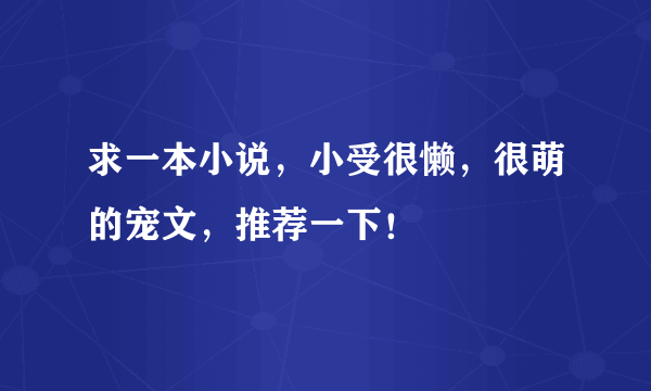 求一本小说，小受很懒，很萌的宠文，推荐一下！