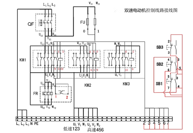 求双速电机接线图，需要详细的元件，越详细越好。谢谢
