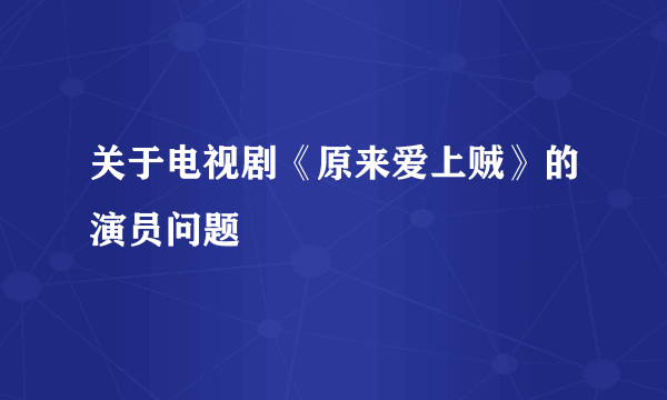 关于电视剧《原来爱上贼》的演员问题