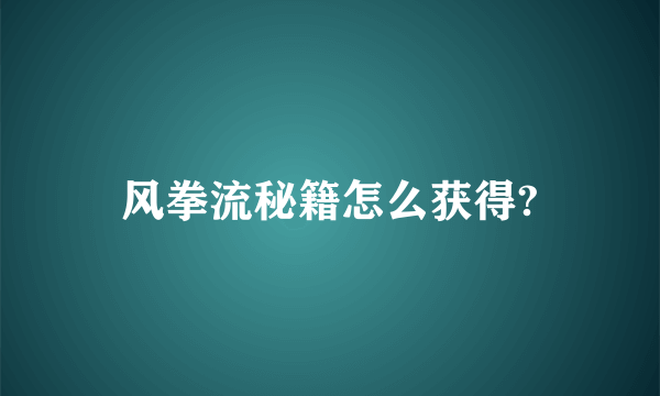 风拳流秘籍怎么获得?