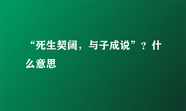 “死生契阔，与子成说”？什么意思