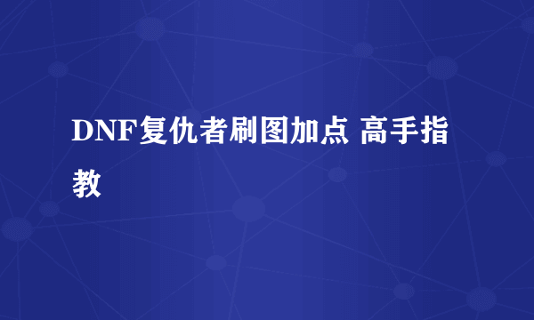 DNF复仇者刷图加点 高手指教