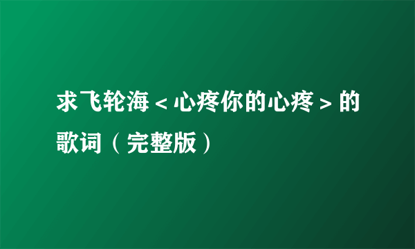 求飞轮海＜心疼你的心疼＞的歌词（完整版）