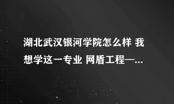 湖北武汉银河学院怎么样 我想学这一专业 网盾工程——网络安全全科班 在校学生告诉我一下，