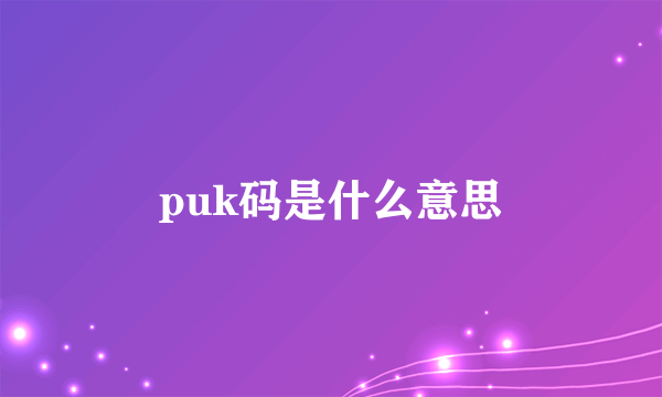 puk码是什么意思