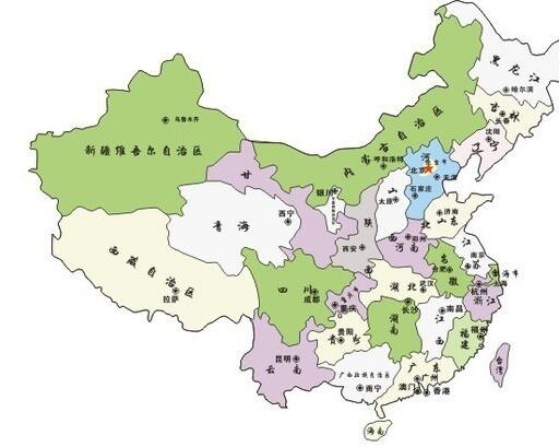 求一张只有只有各省名称及其省会的中国地图