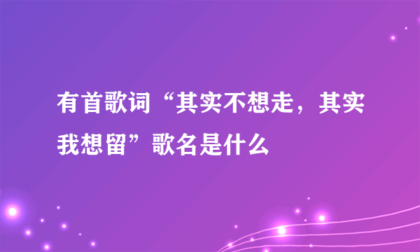 有首歌词“其实不想走，其实我想留”歌名是什么