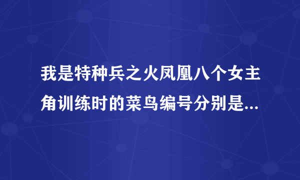 我是特种兵之火凤凰八个女主角训练时的菜鸟编号分别是多少？比如谭晓琳是55号，阿卓是14号，其余几名