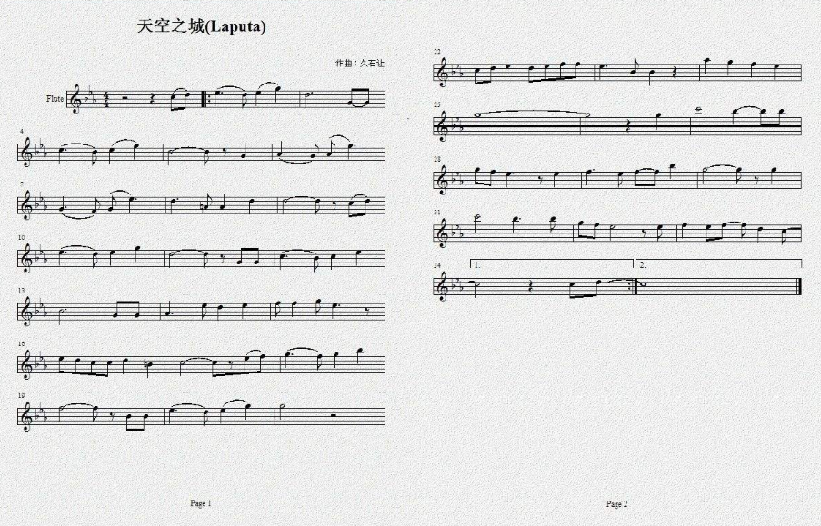 天空之城的长笛曲谱要完整的！