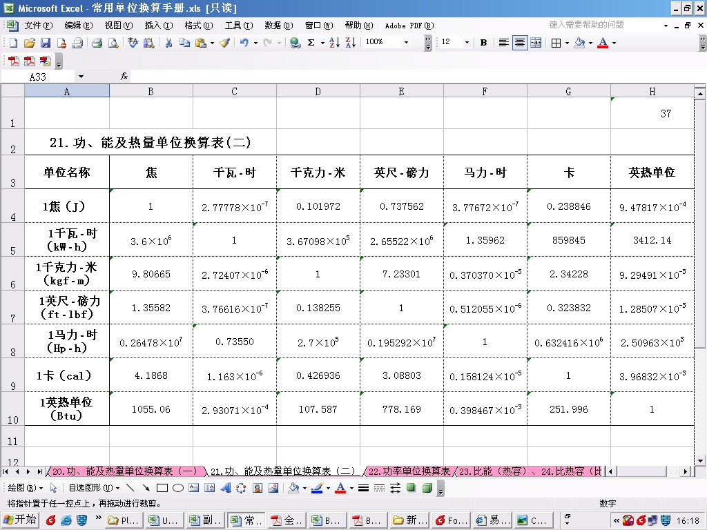 焦耳的换算