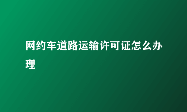 网约车道路运输许可证怎么办理