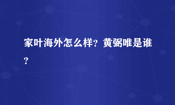 家叶海外怎么样？黄弼唯是谁？