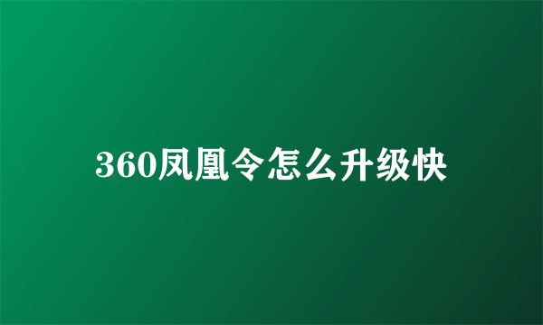 360凤凰令怎么升级快