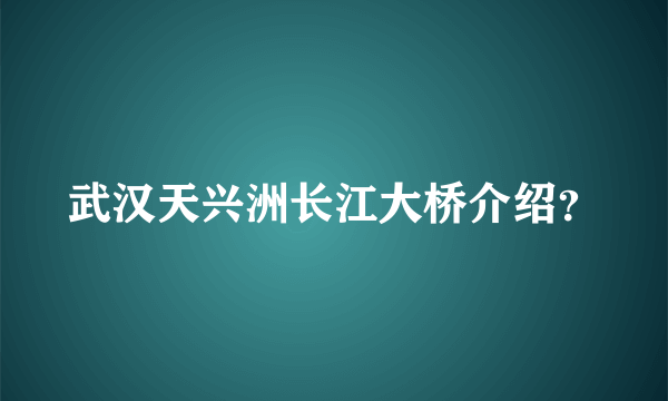 武汉天兴洲长江大桥介绍？