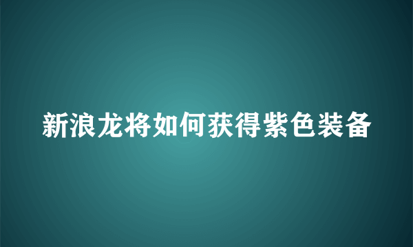 新浪龙将如何获得紫色装备