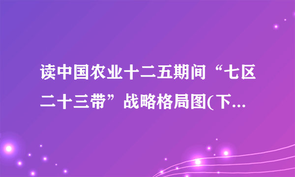 读中国农业十二五期间“七区二十三带”战略格局图(下图)，完成下列问题。  小题1:东北平原主产区农业发展