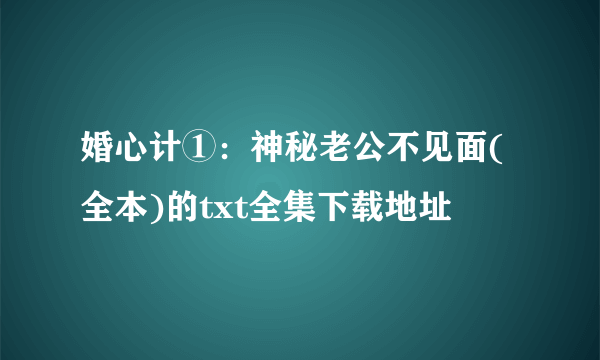 婚心计①：神秘老公不见面(全本)的txt全集下载地址