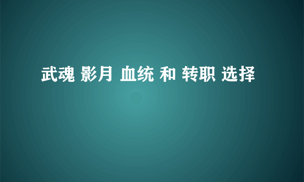 武魂 影月 血统 和 转职 选择