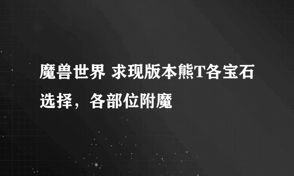 魔兽世界 求现版本熊T各宝石选择，各部位附魔