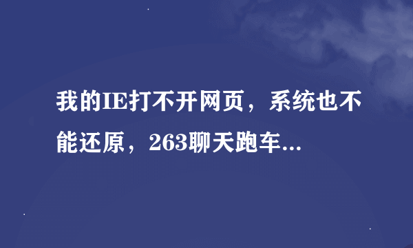 我的IE打不开网页，系统也不能还原，263聊天跑车也上不去，聊天室也进不了。请问我是中了什么病毒，谢谢