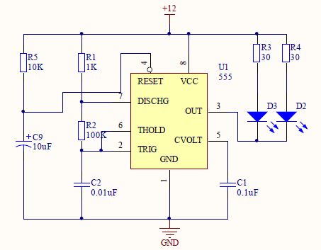 ne555定时器用作定时器的电路图