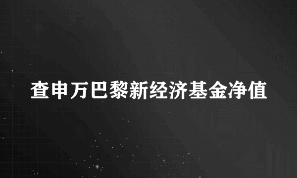 查申万巴黎新经济基金净值