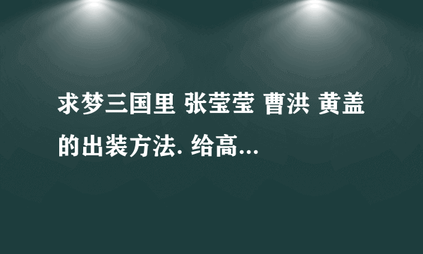 求梦三国里 张莹莹 曹洪 黄盖 的出装方法. 给高分,,要具体的,谢谢啦.