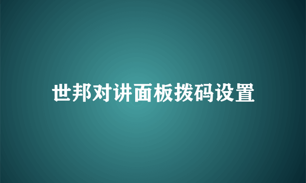 世邦对讲面板拨码设置