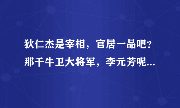 狄仁杰是宰相，官居一品吧？那千牛卫大将军，李元芳呢？官居几品？那