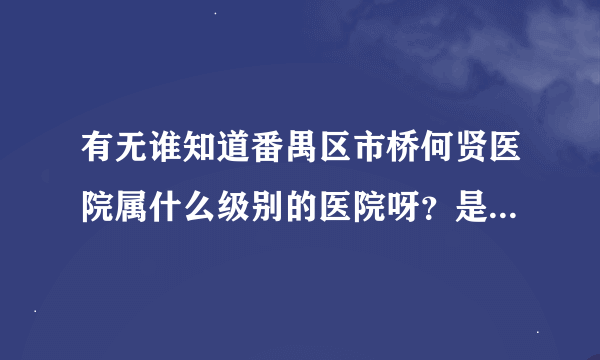 有无谁知道番禺区市桥何贤医院属什么级别的医院呀？是不是社区医院呢？