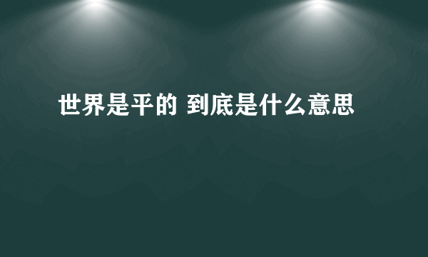 世界是平的 到底是什么意思