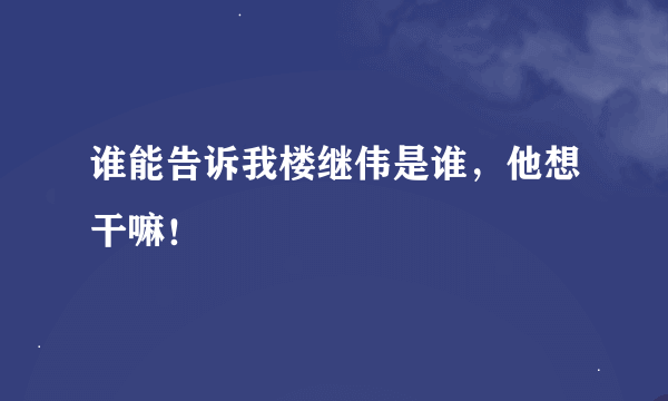 谁能告诉我楼继伟是谁，他想干嘛！