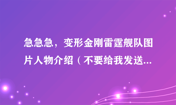 急急急，变形金刚雷霆舰队图片人物介绍（不要给我发送网址，你直接发到上面）！！！！！！！！！！！！