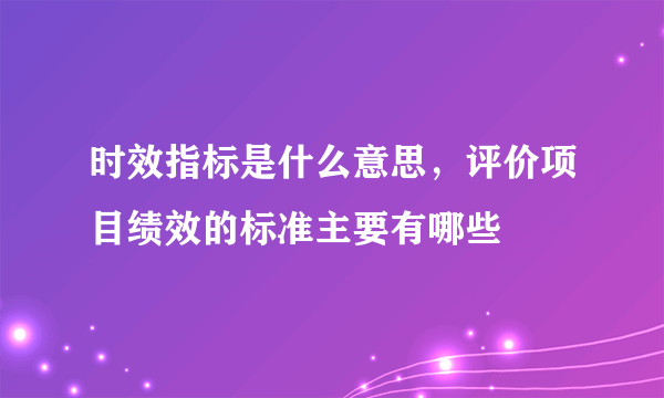 时效指标是什么意思，评价项目绩效的标准主要有哪些